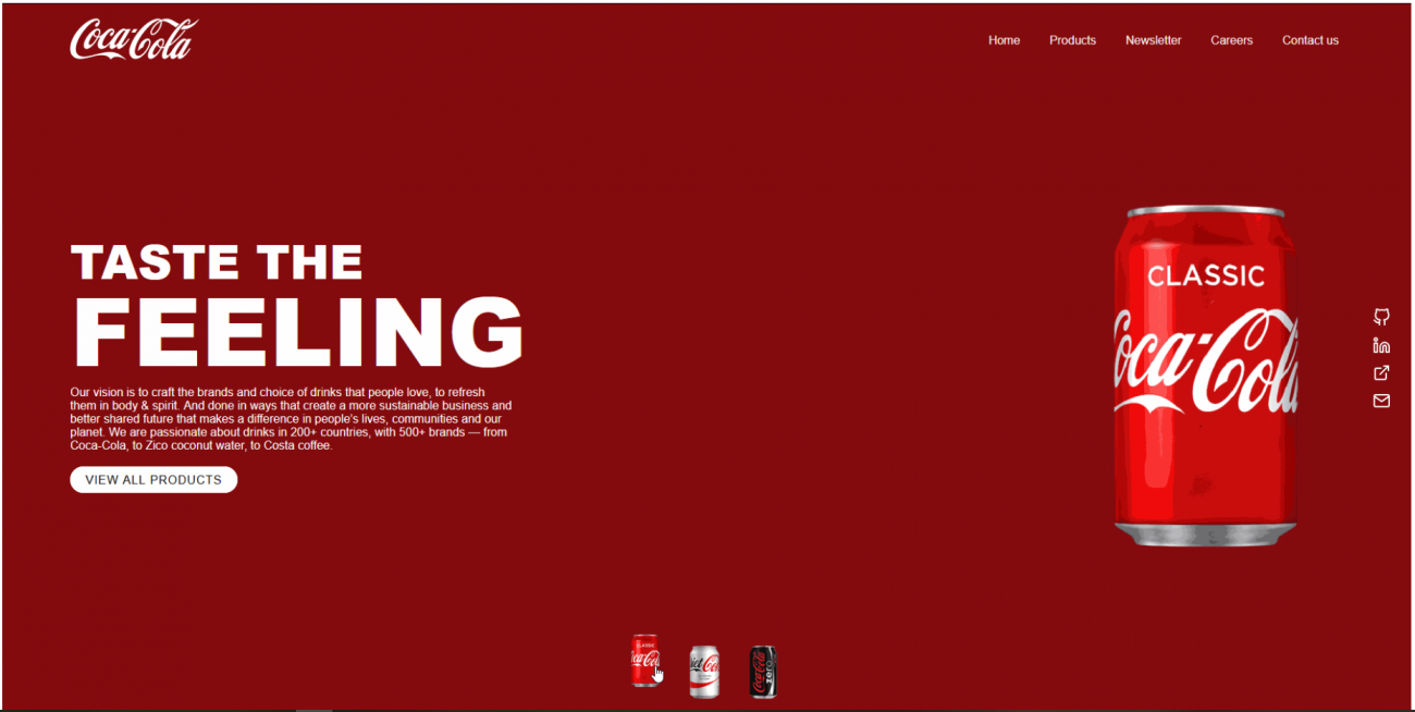 Landing Page của Coca Cola - Taste the feeling 